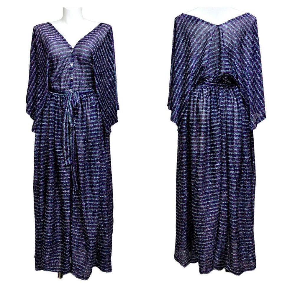 Zelie for She Womens XL Last Dance Maxi Dress Metallic Colorful Stripe Sheer